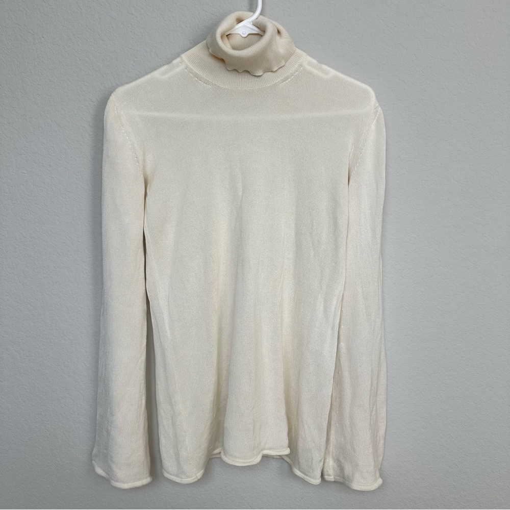 Yves Saint Laurent Cream Turtleneck Sweater Bell Sleeves XL